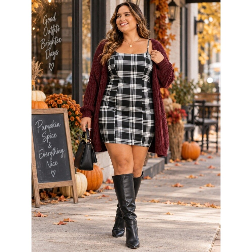 A29. Divide By H&M Black And White Plaid Mini Dress Size:M Square Neckline